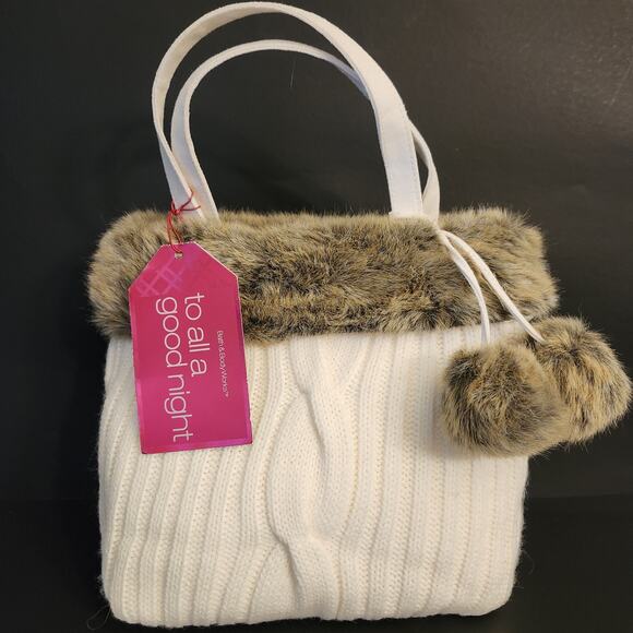 Bath & Body Works Handbags - NEW VTG 2007 Bath & Body Works Y2K Faux Fur Cable Knit Purse / Pom Poms & Tag